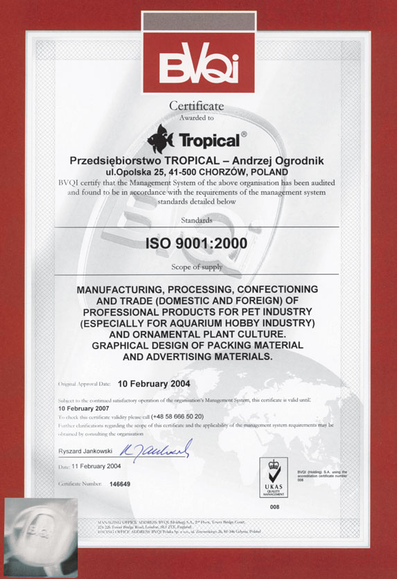 , Tropical,   ISO 9001: 2000